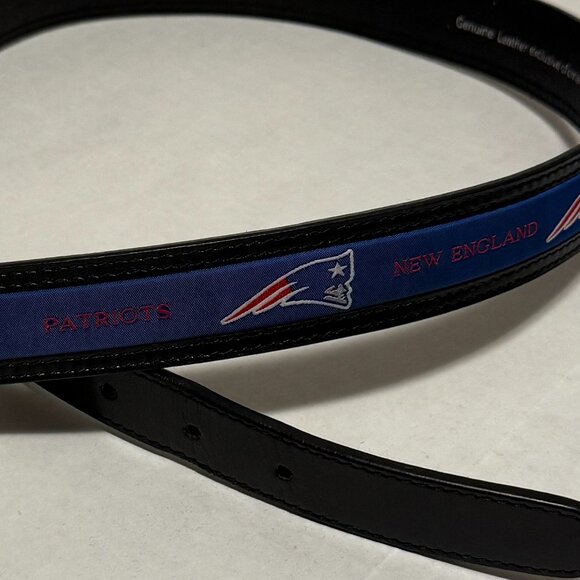 New England Patriots Flying Elvis Logos Genuine Black Leather Belt Size 34 NWOT - Picture 3 of 7